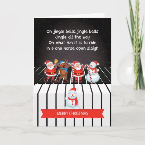 Santa And Friends On A Piano Keyboard Holiday Card
