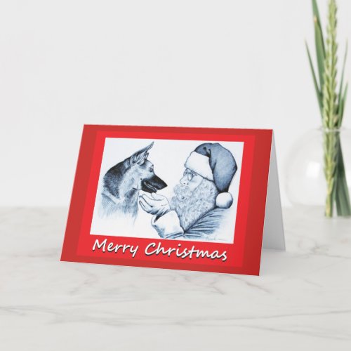 Santa And German Shepherd Holiday Card