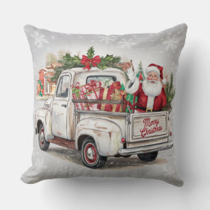 Santa and gifts in a rustic Truck cute Christmas Throw Pillow