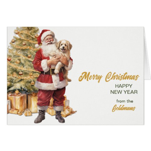 Santa and Golden Retriever Puppy Christmas Card