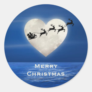 Santa and Heart Full Moon over Water Christmas Classic Round Sticker