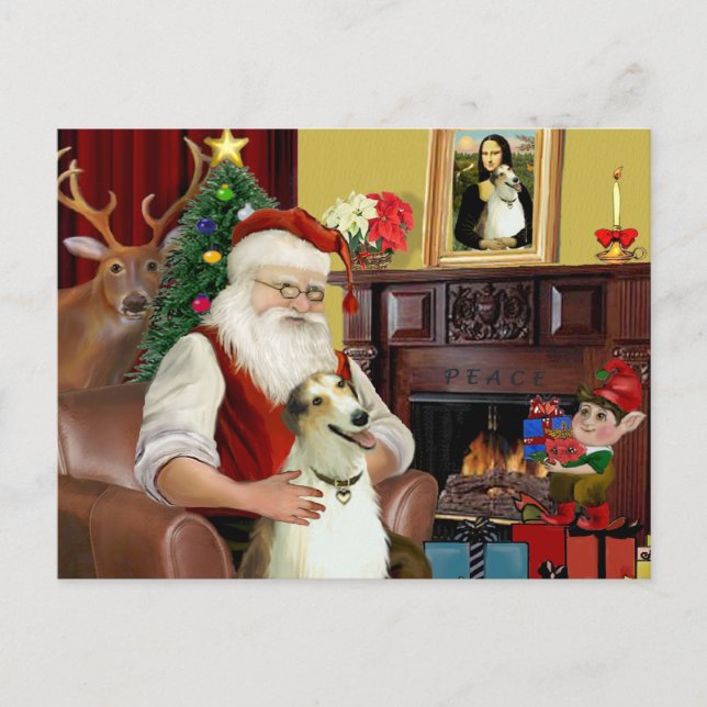 Santa and his Borzoi Holiday Postcard (Front)