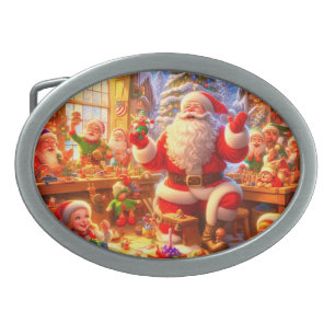 Santa and His Busy Elves Celebrating the Season Belt Buckle