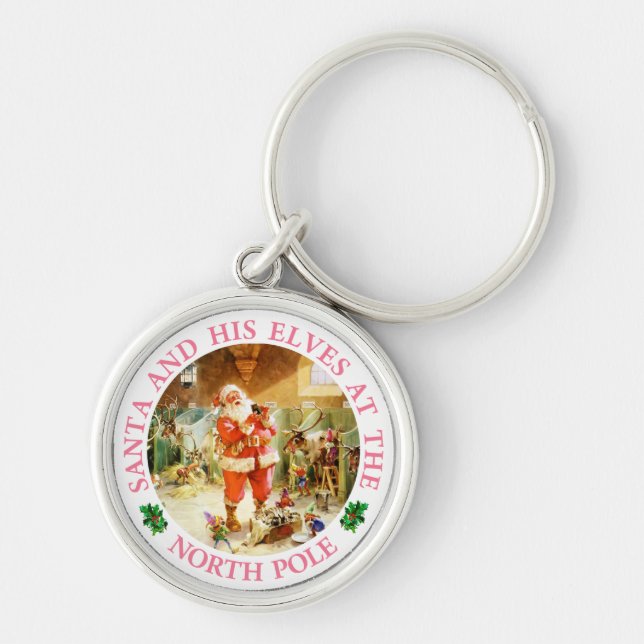 Santa and His Elves at the North Pole Keychain (Front)