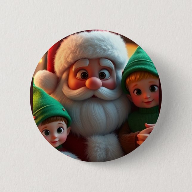 Santa and his elves button (Front)