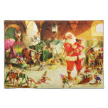Santa And His Elves In The North Pole Stables Cloth Placemat at Zazzle