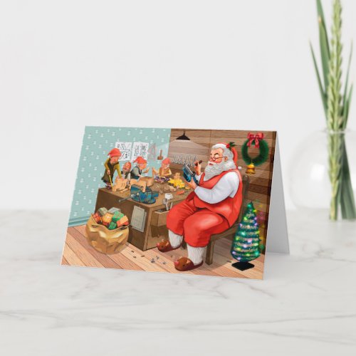 Santa and his Elves in the Workshop Card