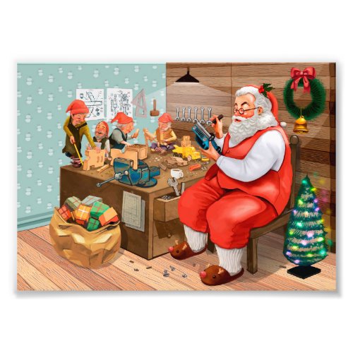 Santa and his Elves in the Workshop Photo Print