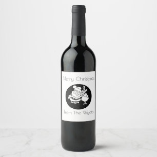 Santa And His Favorite Reindeer Black and White Wine Label