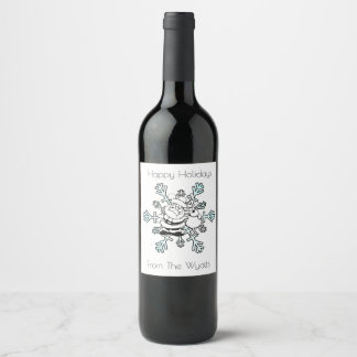 Santa and his Favorite Reindeer Black and White Wine Label