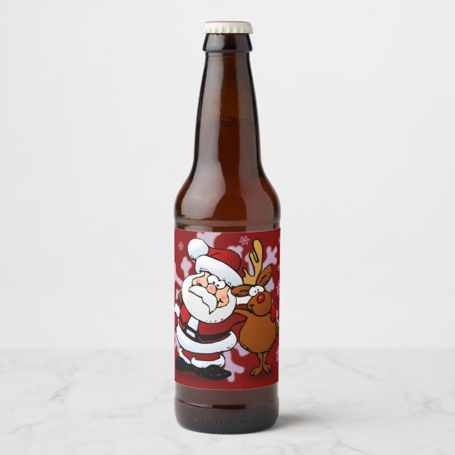Santa and His Favorite Reindeer Custom Beer Bottle Label (Front)