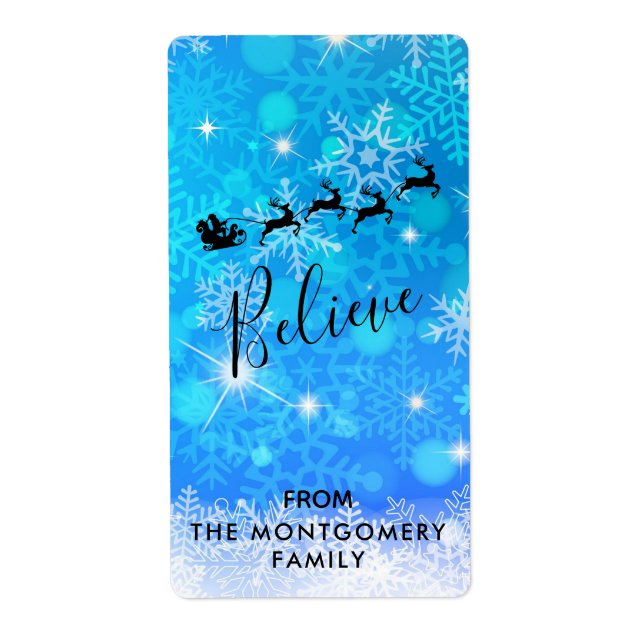 Santa and his Flying Reindeer - Believe Gift Label (Front)