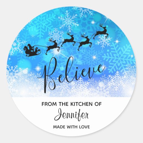 Santa and his Flying Reindeer _ Believe _  Kitchen Classic Round Sticker