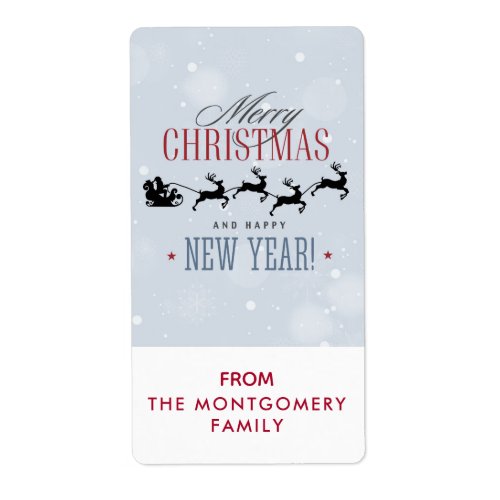 Santa and his Flying Reindeer Christmas Gift Label