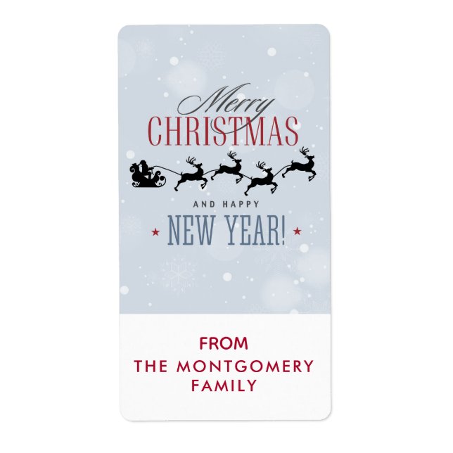 Santa and his Flying Reindeer Christmas Gift Label (Front)