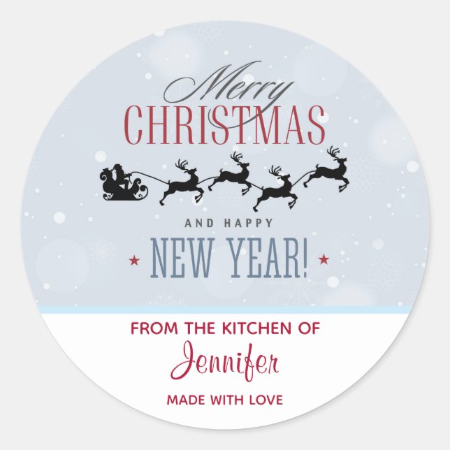 Santa and his Flying Reindeer Christmas Kitchen Classic Round Sticker (Front)