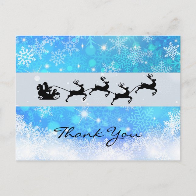 Santa and his Flying Reindeer Christmas Thanks Postcard (Front)