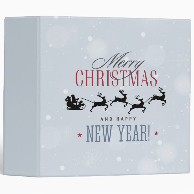 Santa and his Flying Reindeer Silhouette Christmas 3 Ring Binder (Front/Spine)