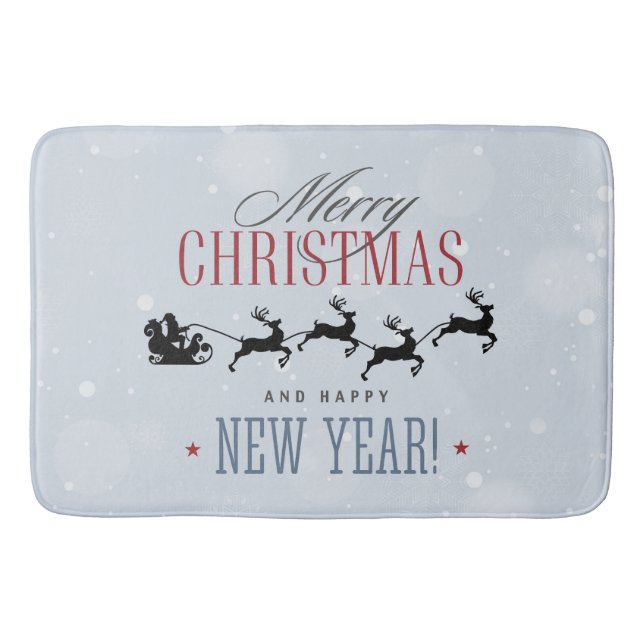 Santa and his Flying Reindeer Silhouette Christmas Bath Mat (Front)