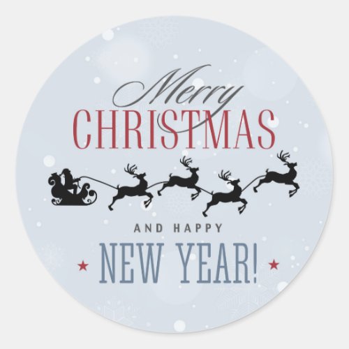 Santa and his Flying Reindeer Silhouette Christmas Classic Round Sticker