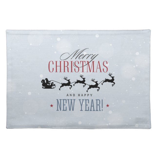 Santa and his Flying Reindeer Silhouette Christmas Cloth Placemat (Front)