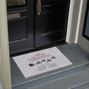 Santa and his Flying Reindeer Silhouette Christmas Doormat