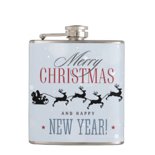 Santa and his Flying Reindeer Silhouette Christmas Flask