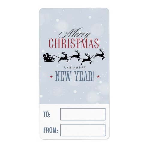 Santa and his Flying Reindeer Silhouette Christmas Label