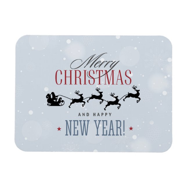 Santa and his Flying Reindeer Silhouette Christmas Magnet (Horizontal)