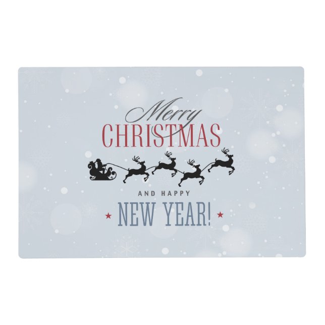 Santa and his Flying Reindeer Silhouette Christmas Placemat (Front)