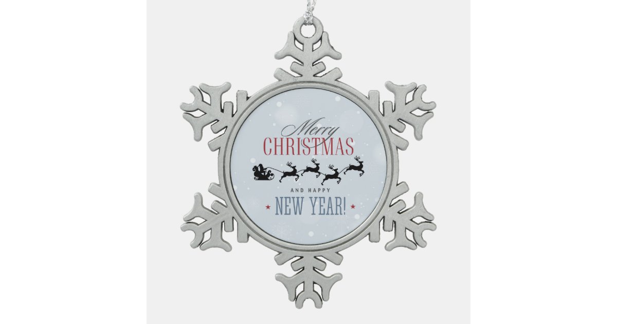Santa And His Flying Reindeer Silhouette Christmas Snowflake Pewter Christmas Ornament Zazzle Com