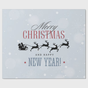Santa and his Flying Reindeer Silhouette Christmas Wrapping Paper