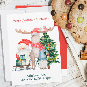 Santa and His Helpers Cute Personalized Kids Holiday Card