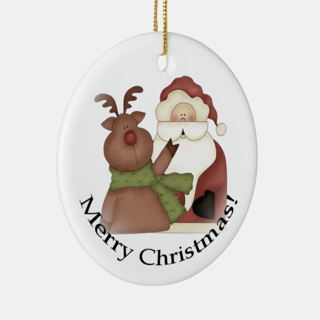 Santa and His Reindeer  Ceramic Ornament (Right)