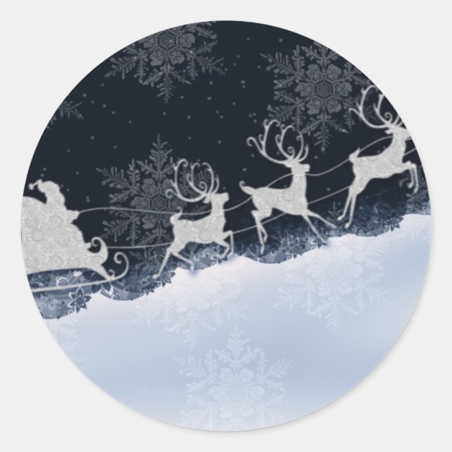 Santa and his reindeer classic round sticker (Front)