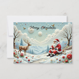 Santa and His Reindeer in Snowy Landscape