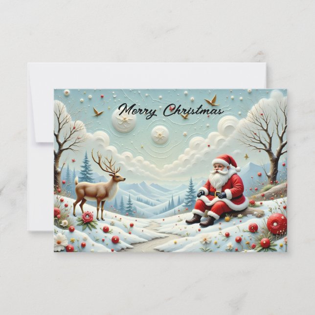 Santa and His Reindeer in Snowy Landscape (Front)