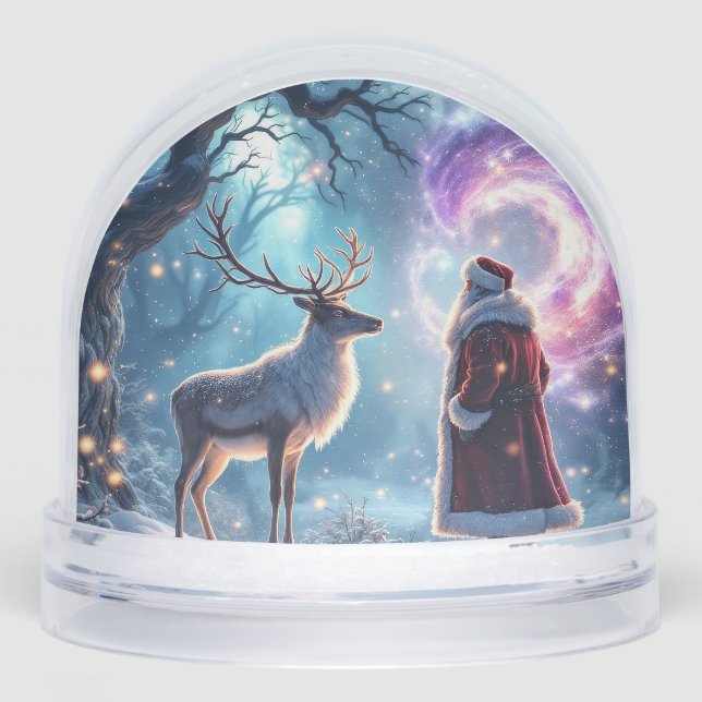 Santa and his Reindeer on Christmas Eve magic Snow Globe (Front)