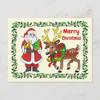 Santa and His Reindeer Postcard
