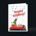 Santa and His Reindeer Sailing at Christmas Holiday Card<br><div class="desc">Perfect nautical card to send to all your sailing friends. Sailor Santa and his reindeer crew  are delivering Christmas Cheer by sailboat.</div>