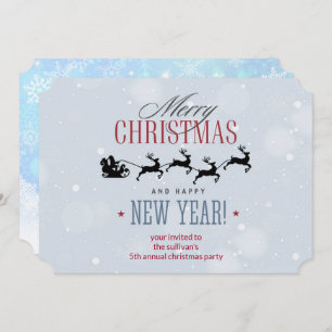 Santa and his Reindeer Silhouette Christmas Party Invitation