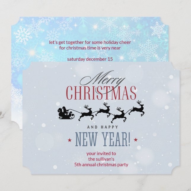 Santa and his Reindeer Silhouette Christmas Party Invitation (Front/Back)