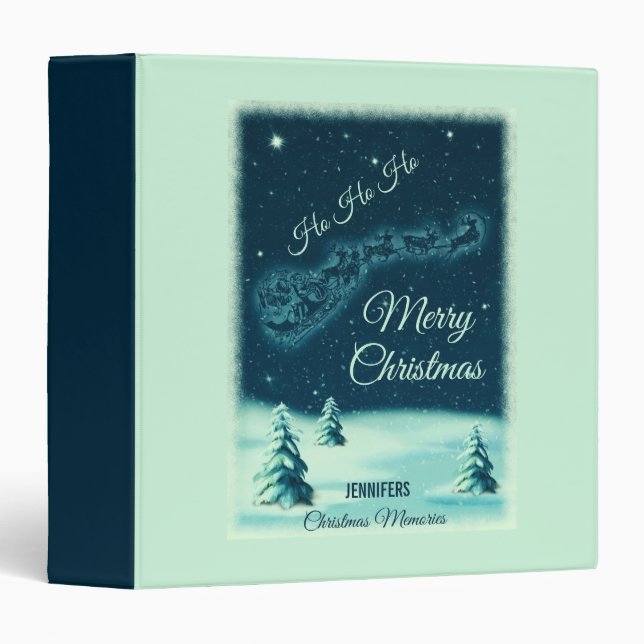 Santa and his Reindeers Christmas Night Sky 3 Ring Binder (Front/Spine)