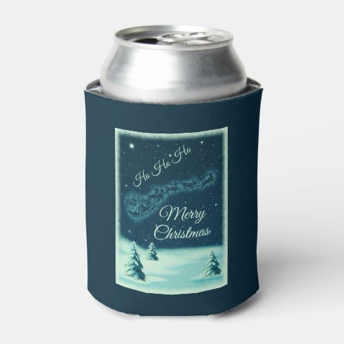 Santa and his Reindeers Christmas Night Sky Can Cooler
