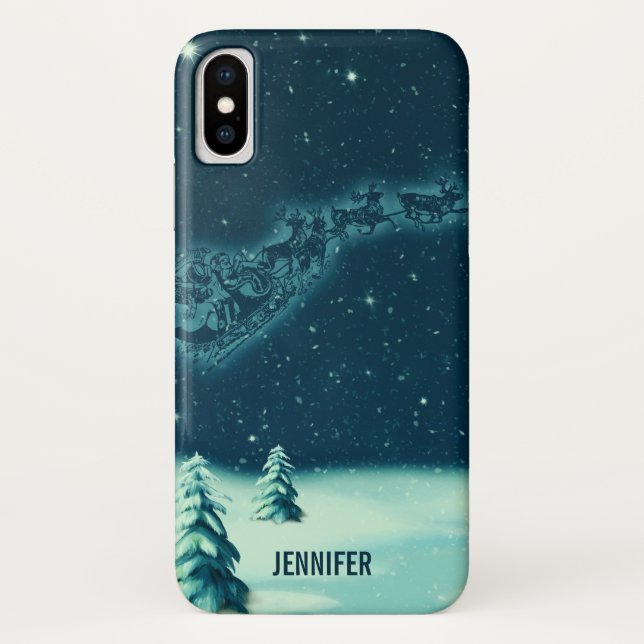 Santa and his Reindeers Christmas Night Sky Case-Mate iPhone Case (Back)