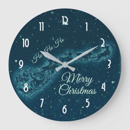 Santa and his Reindeers Christmas Night Sky Large Clock