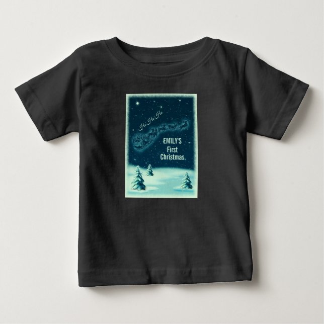 Santa and his Reindeers First Christmas Baby T-Shirt (Front)