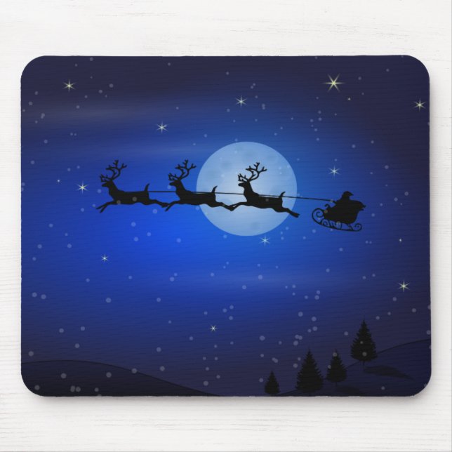 Santa and his reindeers flying at night mouse pad (Front)