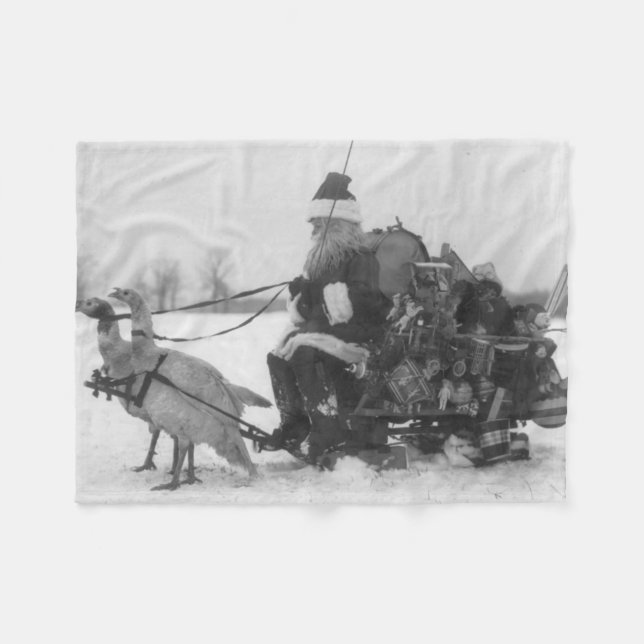 Santa and His Turkey Reindeer Fleece Blanket (Front (Horizontal))