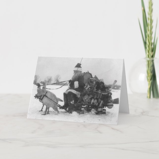 Santa and His Turkey Reindeer Holiday Card (Front)